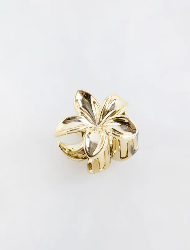 Women Yellow Flower Figured Shiny Latch Clasp