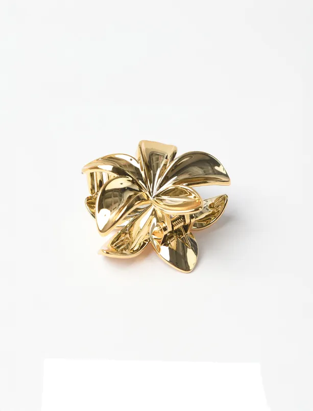 Bayan Sarı Çiçek Figürlü Parlak Mandal Toka