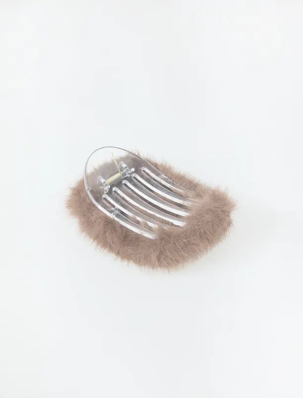 Bayan Kahverengi Peluş Çıtçıtlı Toka