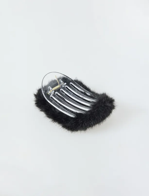 Bayan Siyah Peluş Çıtçıtlı Toka