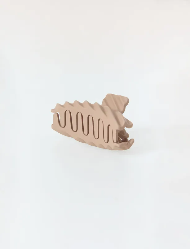 Bayan Bej Çizgili Mandal Toka