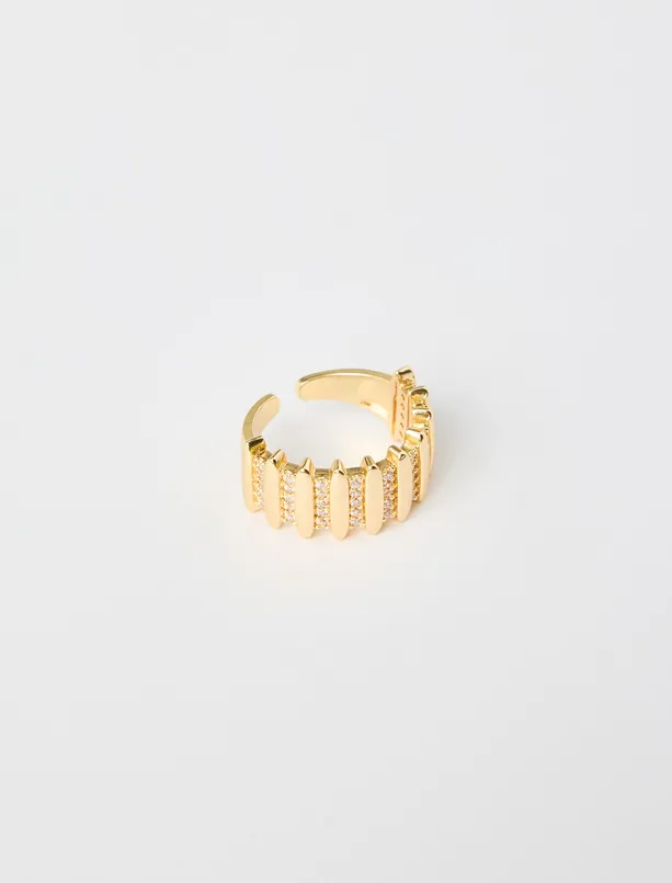 Bayan  Şerit Detaylı Işıltılı Yüzük