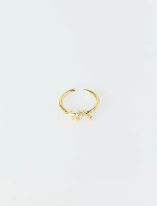 Bayan Sarı Burgu Figürlü Parlak Taşlı Yüzük