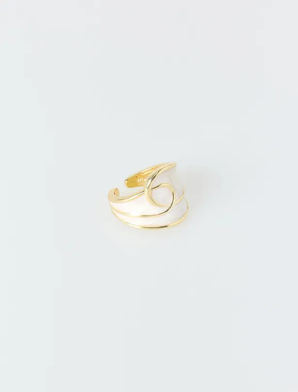 Bayan Ekru Yuvarlak Detaylı Zarif Yüzük