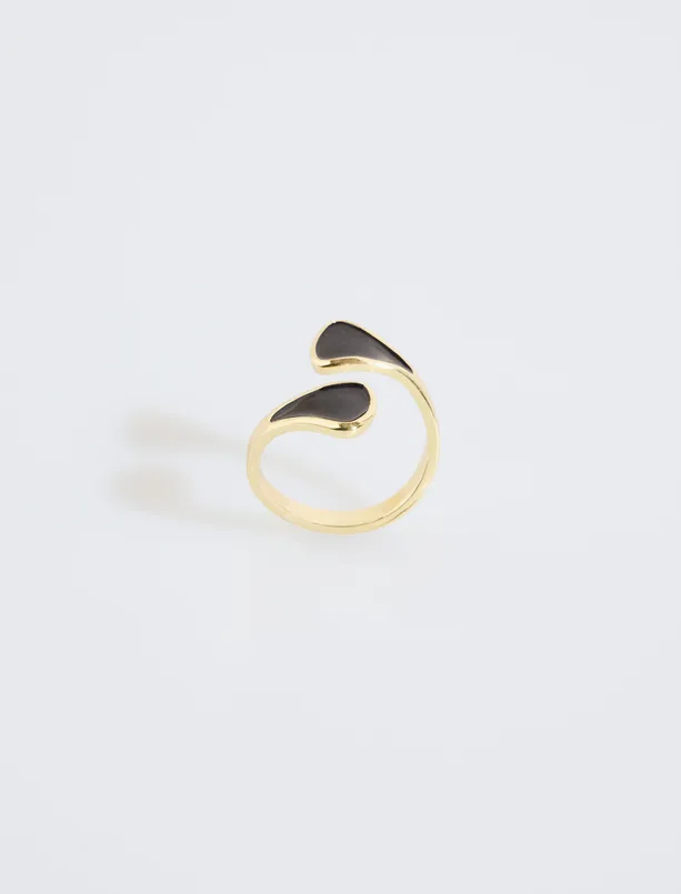 Bayan Sarı Sarmal Detaylı Soyut Figürlü Yüzük