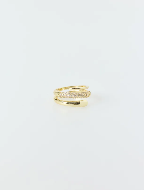 Women Yellow Spiral Ring with Polished Stone Detail