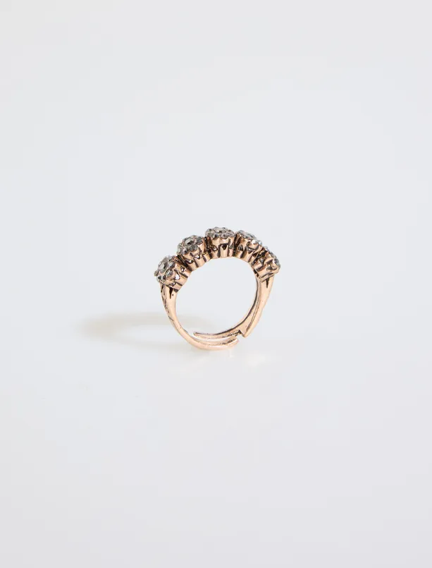 Bayan Sarı Parlak Taşlı Çiçek Figürlü Ayarlanabilir Yüzük