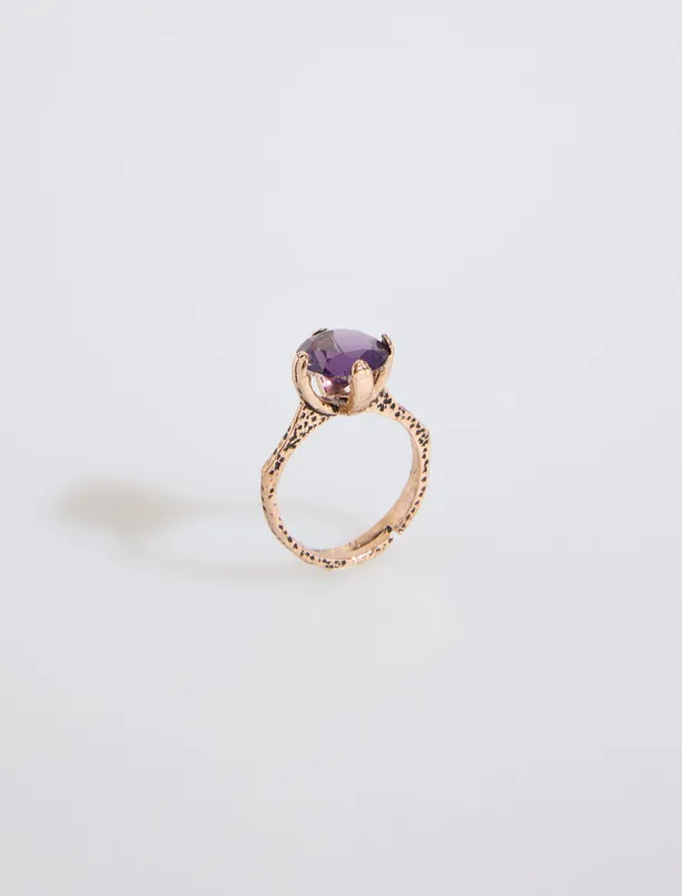 Bayan Lacivert Büyük Taş Detaylı Ayarlanabilir Yüzük