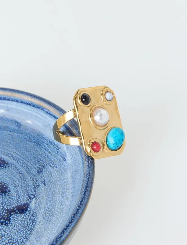 Bayan  Renkli Taş Detaylı Modern Yüzük