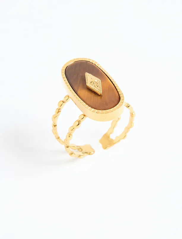 Bayan  Oval Figürlü Taş Detaylı Ayarlanabilir Yüzük