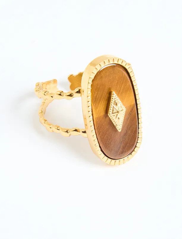 Bayan Kahverengi Oval Figürlü Taş Detaylı Ayarlanabilir Yüzük