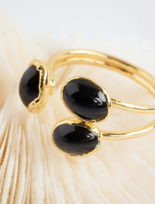 Women Black Natural Stone Ring