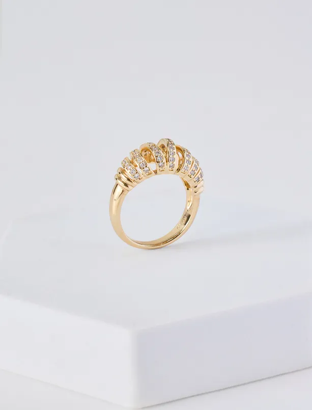 Women  Ring with a Curved Shape and Stone Accents