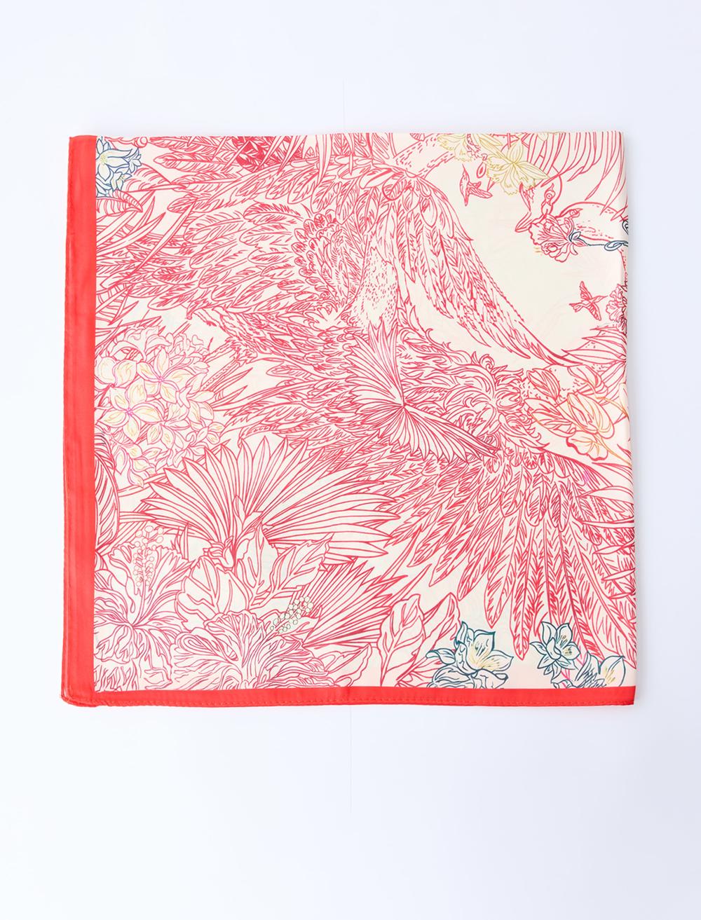 Çiçek Desenli Şerit Detaylı Eşarp