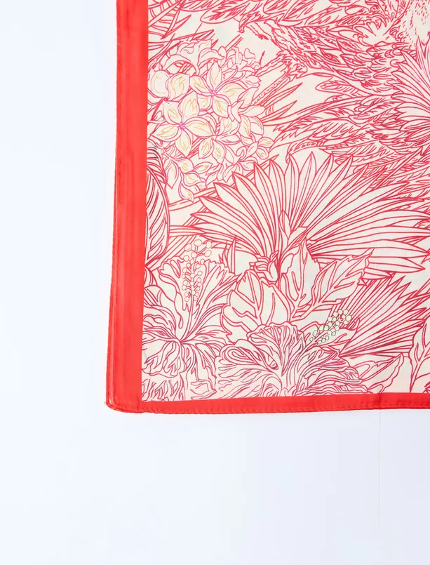 Bayan Karışık Çiçek Desenli Şerit Detaylı Eşarp