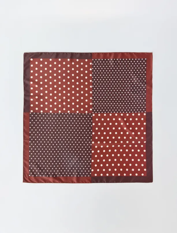 Women Brown Square Patterned Polka Dot Woven Scarf