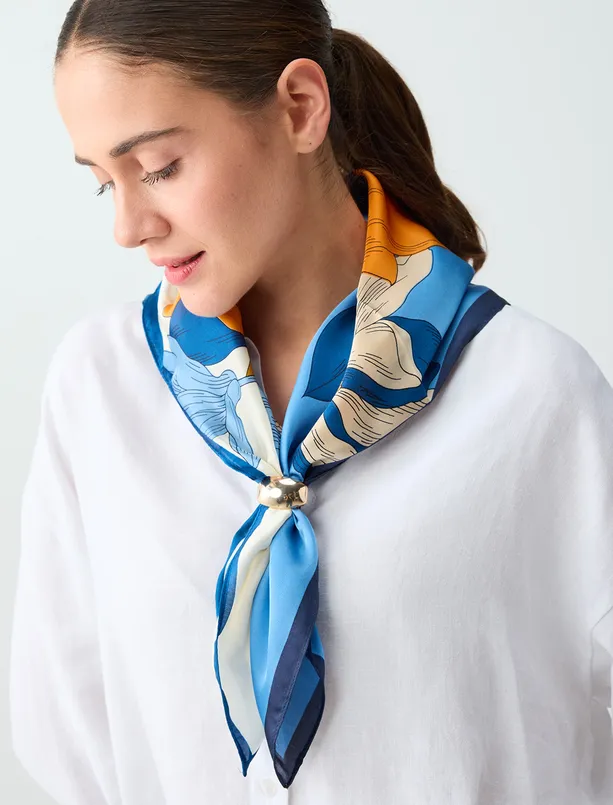 Bayan Lacivert Geometrik Figürlü Dokuma Eşarp