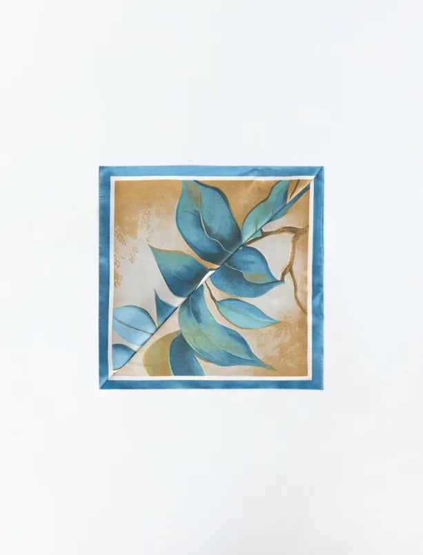 Bayan Lacivert Çiçek ve Yaprak Desenli Dokuma Eşarp