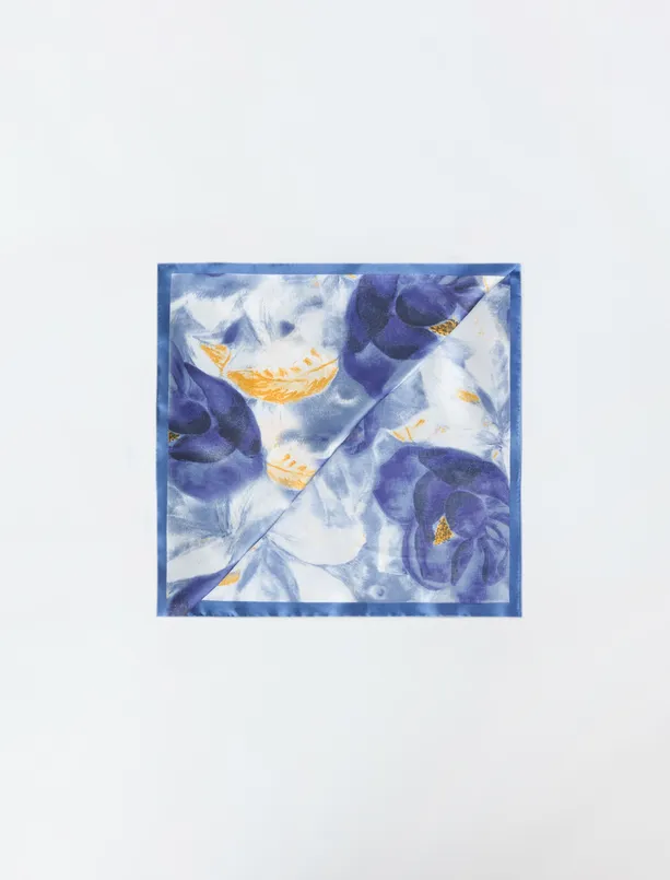 Bayan Lacivert Çiçek Desenli Dokuma Eşarp