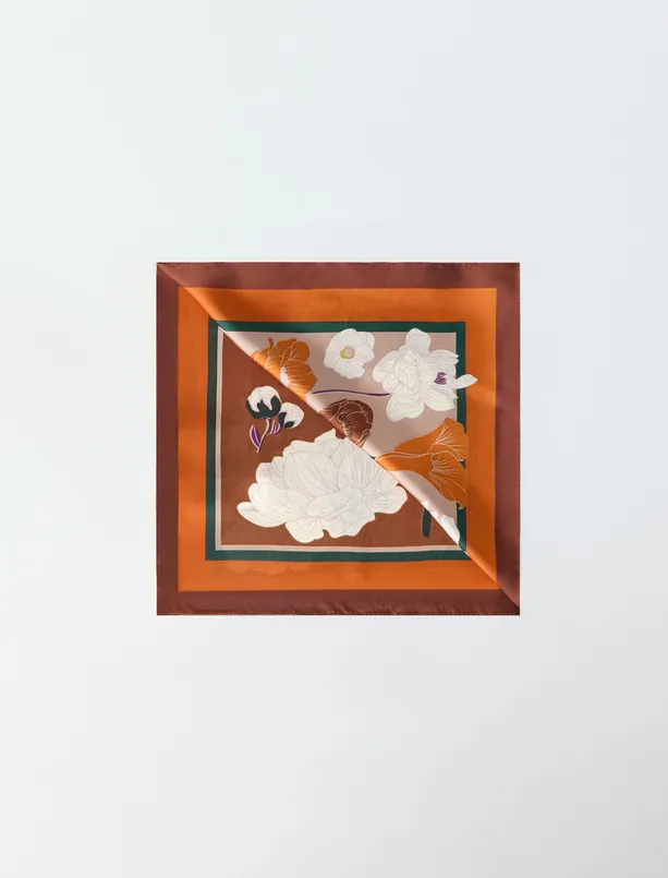 Bayan Kahverengi Çiçek Desenli Dokuma Eşarp