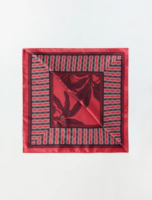 Bayan Kırmızı Çiçek Desenli Dokuma Eşarp