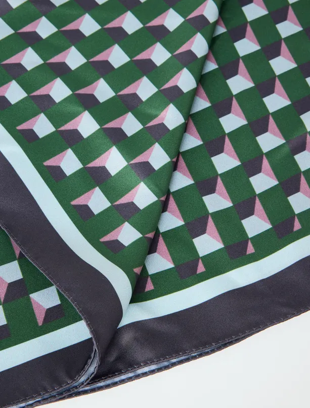 Bayan Yeşil Desenli Dokuma Eşarp