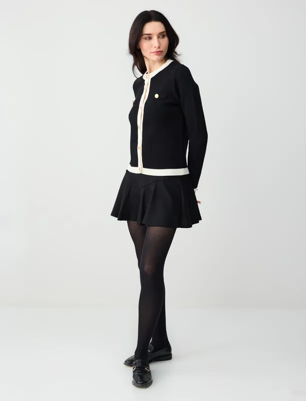 Bayan Siyah Düz Kesim Beli Lastikli Mini Örme Şort Etek