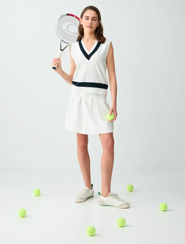 Bayan  Düz Kesim Beli Lastikli Mini Triko Etek