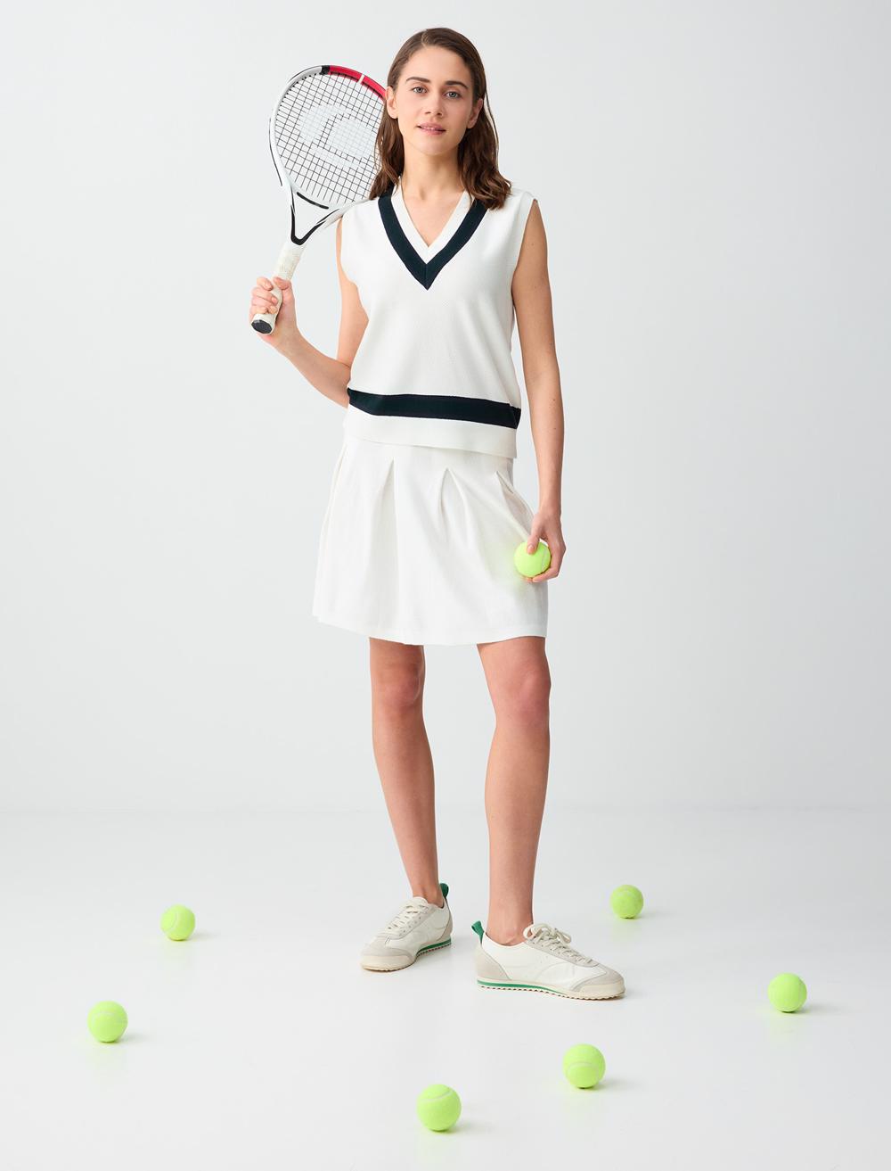 Düz Kesim Beli Lastikli Mini Triko Etek