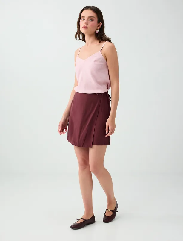 Women Claret Red Shorts Skirt with Binding Detail