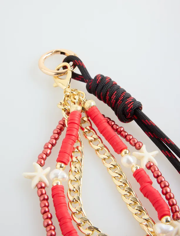 Women Red Star Figured Chain Detailed Keychain