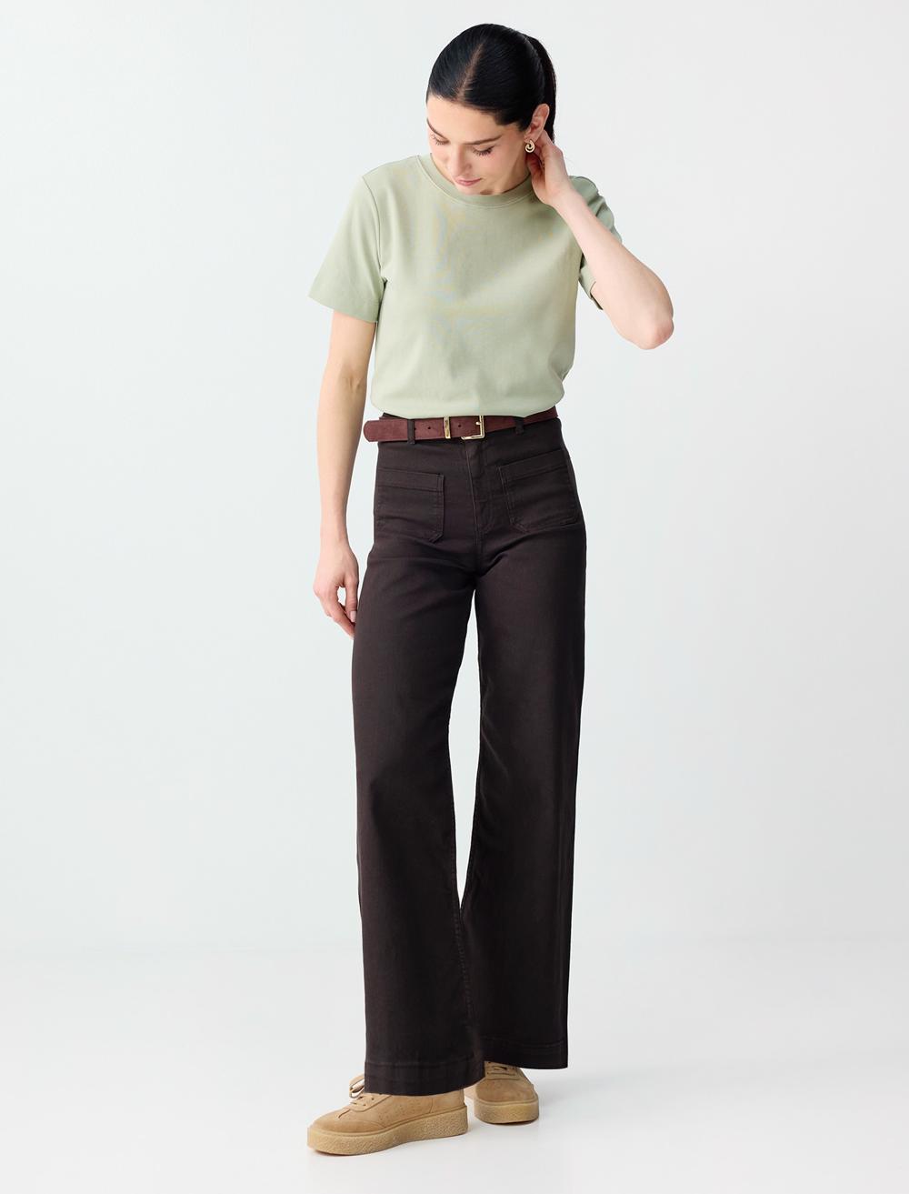 Rahat Kesim Bol Paça Yüksek Bel Denim Pantolon